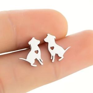 Sitting Puppy w/ Heart Cutout Earrings